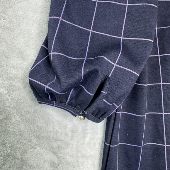 Tyler Boe Dress Womens Medium Blue Windowpane Check Puff Sleeve Shift Modern - Picture 5 of 13